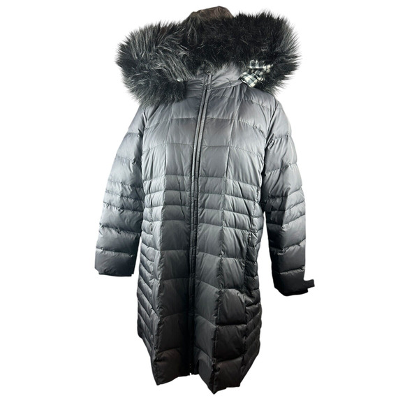 Talbots Faux Fur Hooded Down Puffer Coat Black Full Zip Plus Size 3XP 3X Petite - Picture 8 of 14